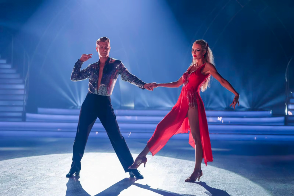 Rosanna Davidson with Stephen Vincent dancing on the night of Dancing with the Stars